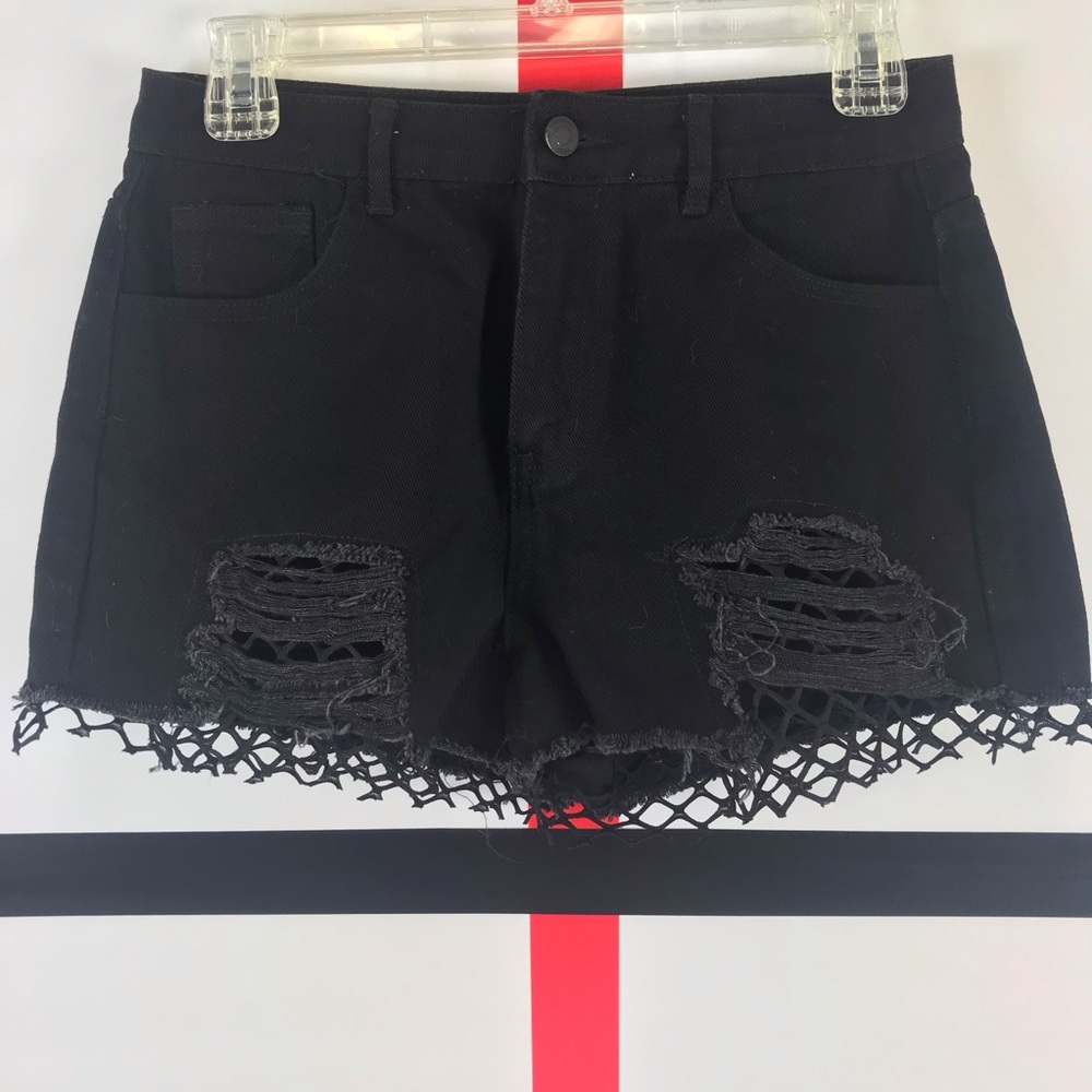 Misguided Black Denim High Rise Shorts
